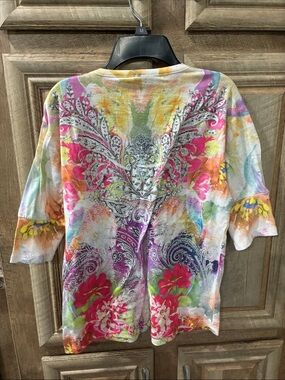new directions Pink Multi Floral Paisley V-Neck Tunic